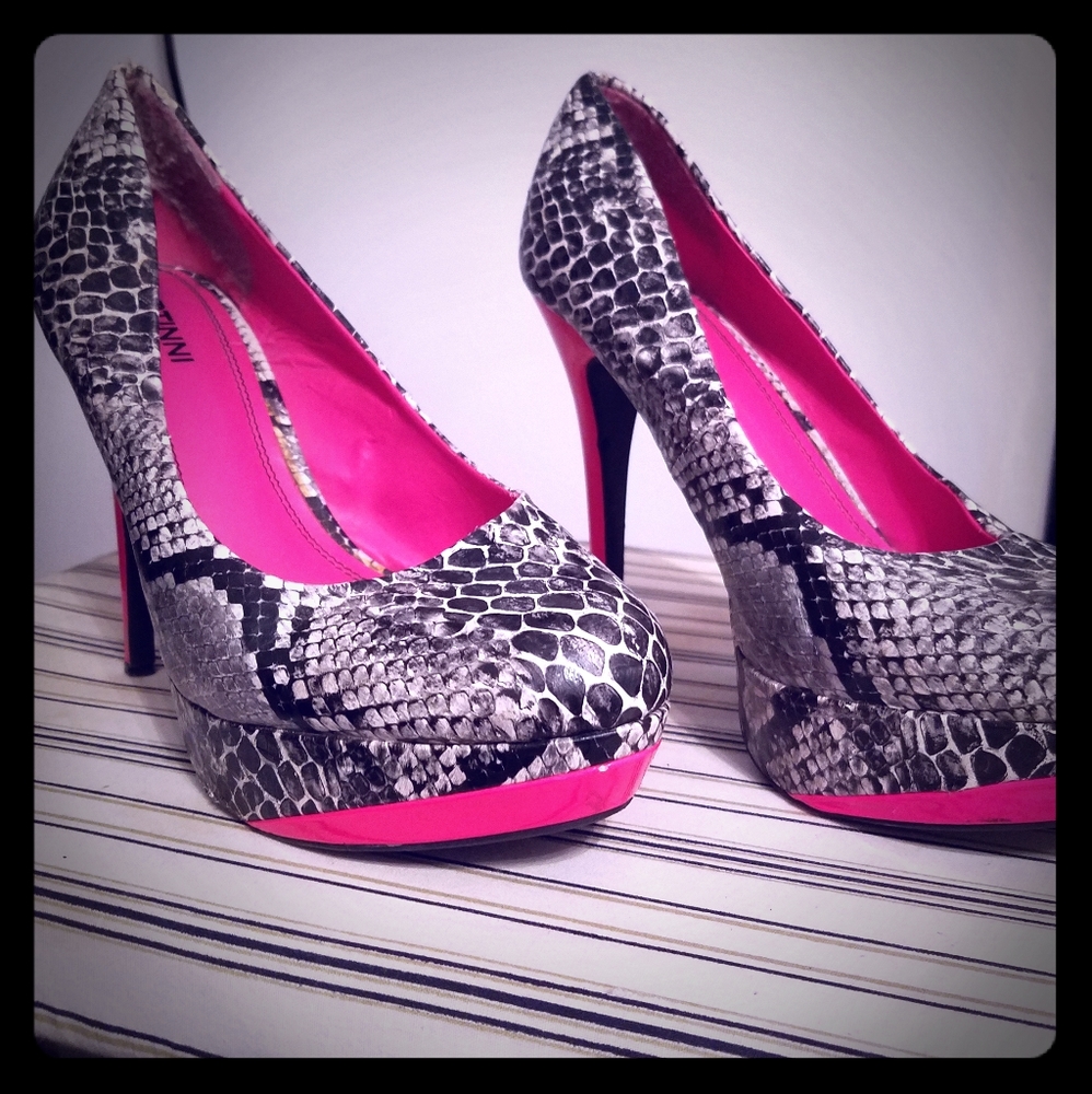 Hot pink, black and white heels